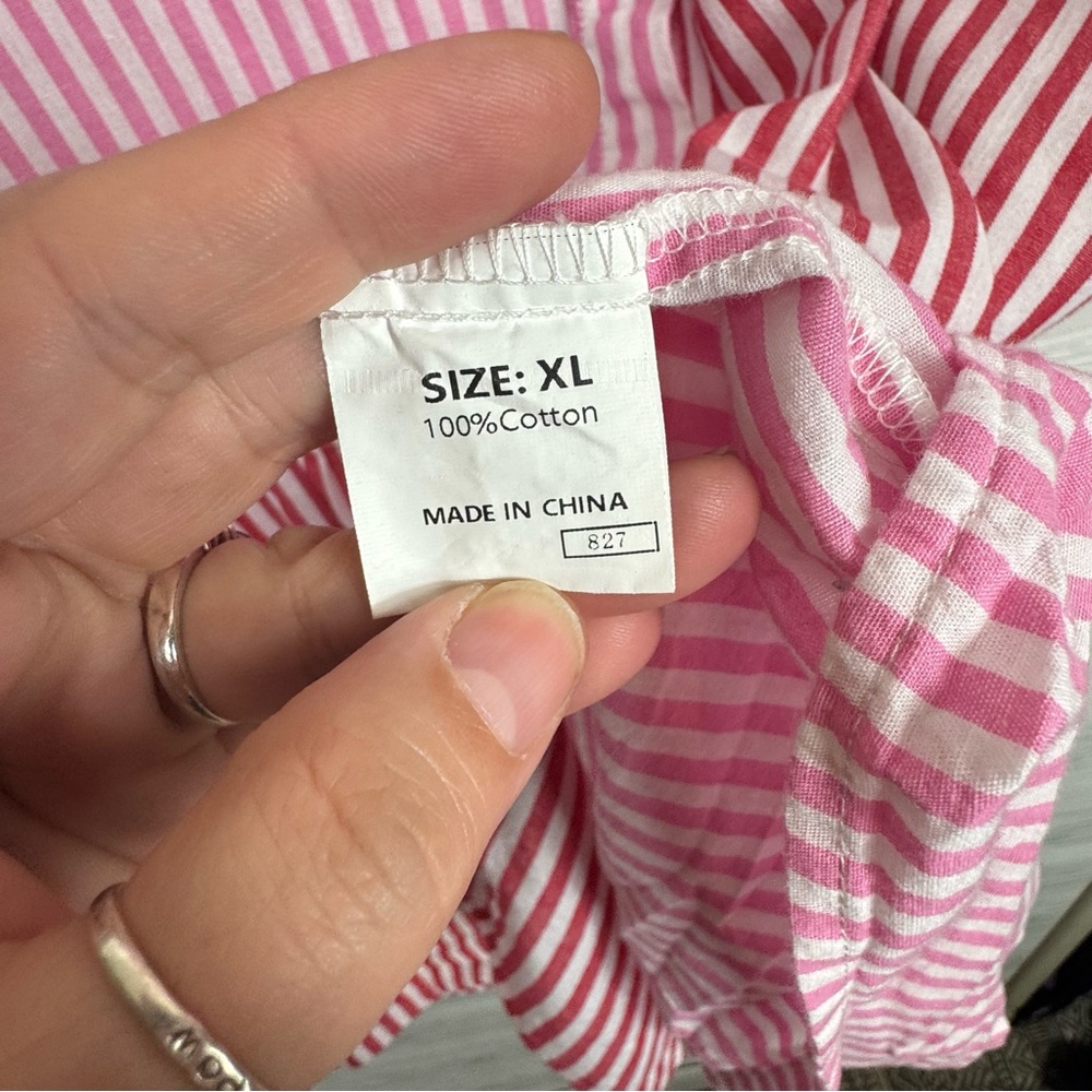 Striped Pink Button-Front Patchwork Cotton Top XL - Picture 6 of 8